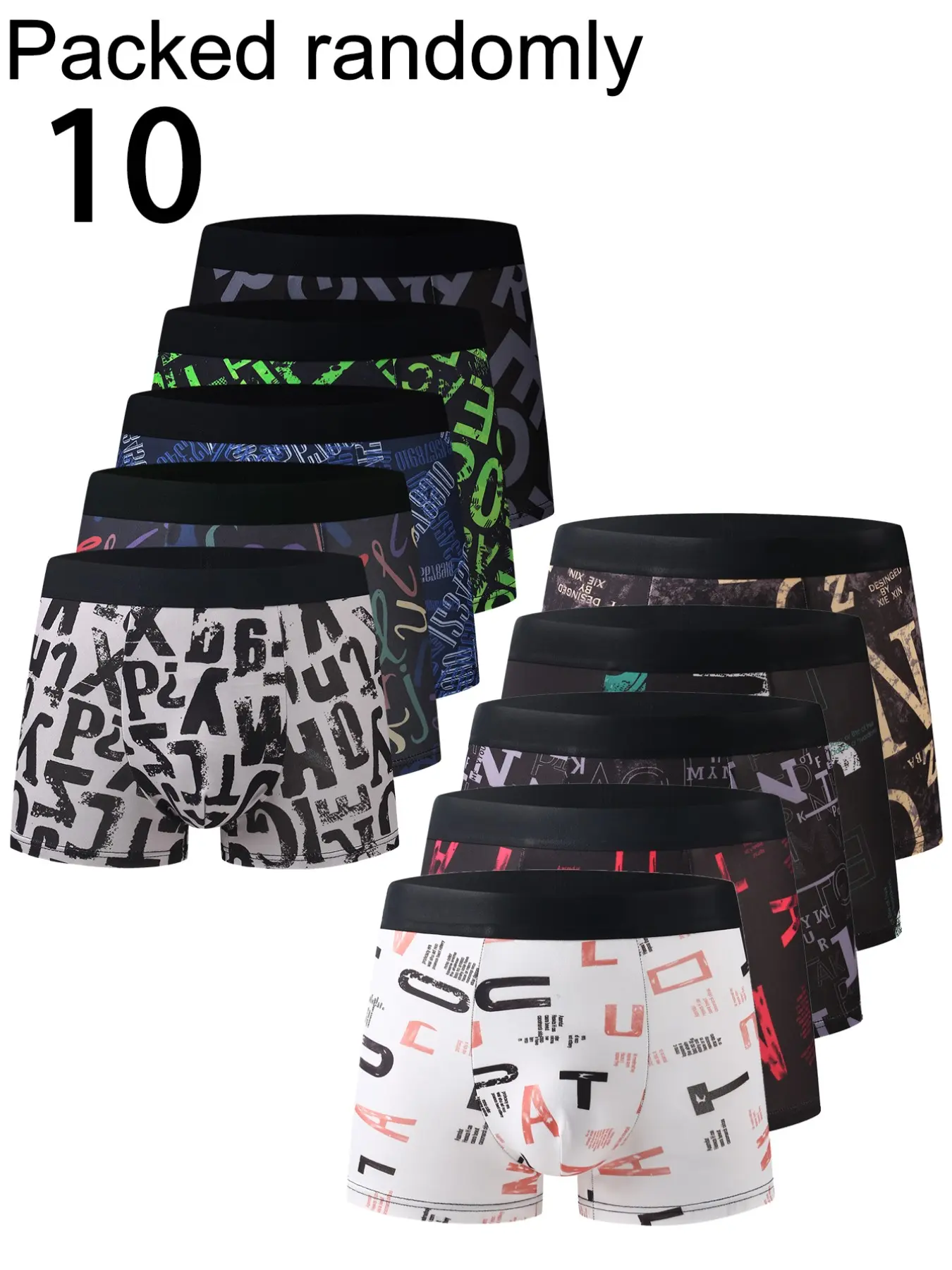 10-Pack Men's Geometric Pattern Boxer Briefs, Mid-Waist High Stretch Soft Non-Rolling Edge, Casual All-Season Underwear