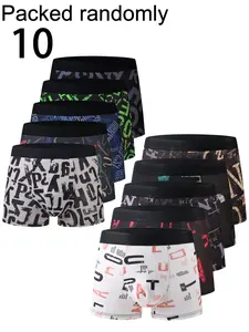 10-Pack Men's Geometric Pattern Boxer Briefs, Mid-Waist High Stretch Soft Non-Rolling Edge, Casual All-Season Underwear