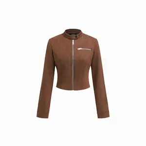 Cider Suede Stand Collar Zip Through Jacket