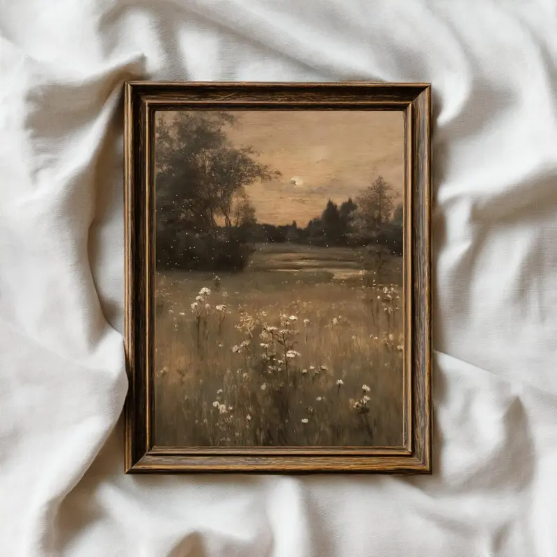 Moody Meadow Landscape Print Vintage Countryside Wall Art