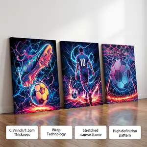 3 Pcs Colorful Football Poster Wall Decoration, Optional Frame, Football Shoes, Athlete Pattern Wall Decoration, Fashionable Art, Perfect Gift For Football Fans, Home Decoration Item, Suitable For Living Room, Entrance Hall, Bedroom, Bathroom.