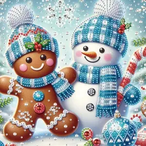 5D DIY Full Drill Round Diamond Painting - Diamond Art Kit Snowman Gingerbread Man Mosaic, Canvas - DIY Decorative Painting, Home Wall Decor, Suitable for Halloween and Christmas, Birthday and Anniversary Gifts