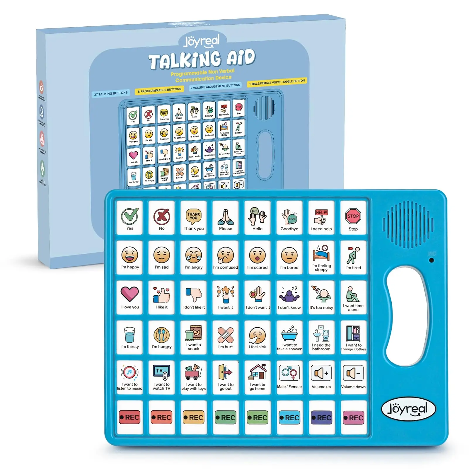 Joyreal AAC Communication Device for Speech - 37 Easy-to-Understand Talking Buttons & 8 Programmable Buttons - Oral Language Learning Tools - Christmas Gift
