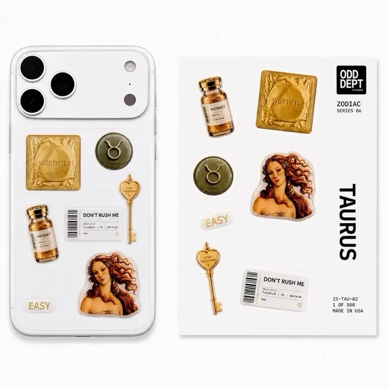 Odd Dept: Taurus 3D Zodiac Sticker Pack | Aesthetic Phone, Laptop & Water Bottle Stickers