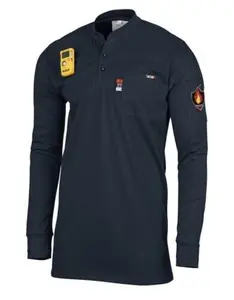 Proactive FR Henley Shirt NAVY Flame Resistant 100% Cotton Lightweight Durable NFPA 2112 HRC 2 CAT 2 ASTM F1506 ATPV 8.9 OSHA Final Rule Standards