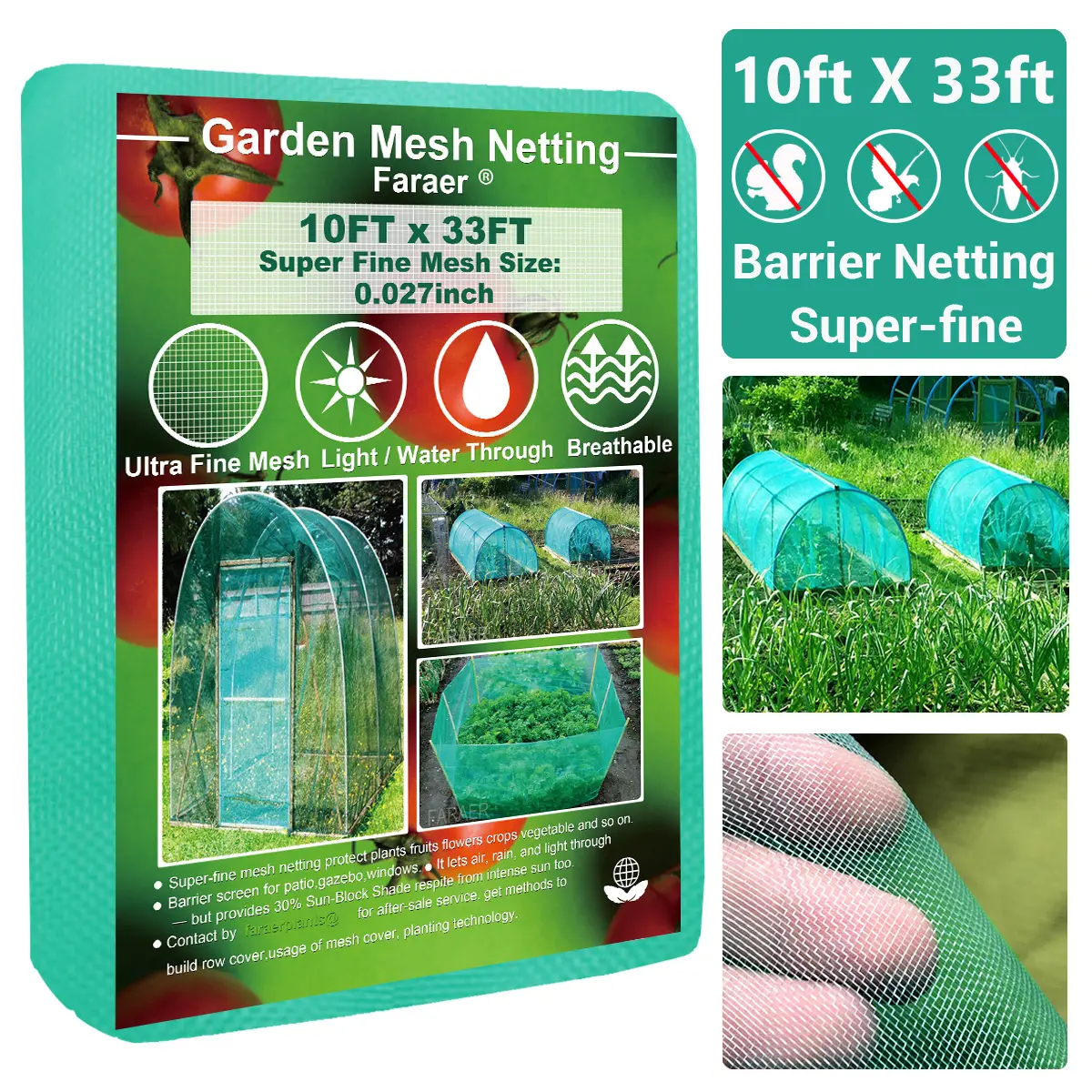Garden Pest Barrier Netting, Plant Covers 8x24ft Extra Fine Mesh 30% Sun Net Green Sunblock Mesh Shade Protection Netting for Vegetable Fruits Flowers Crops Row Cover Raised Bed Screen Against Birds Animal