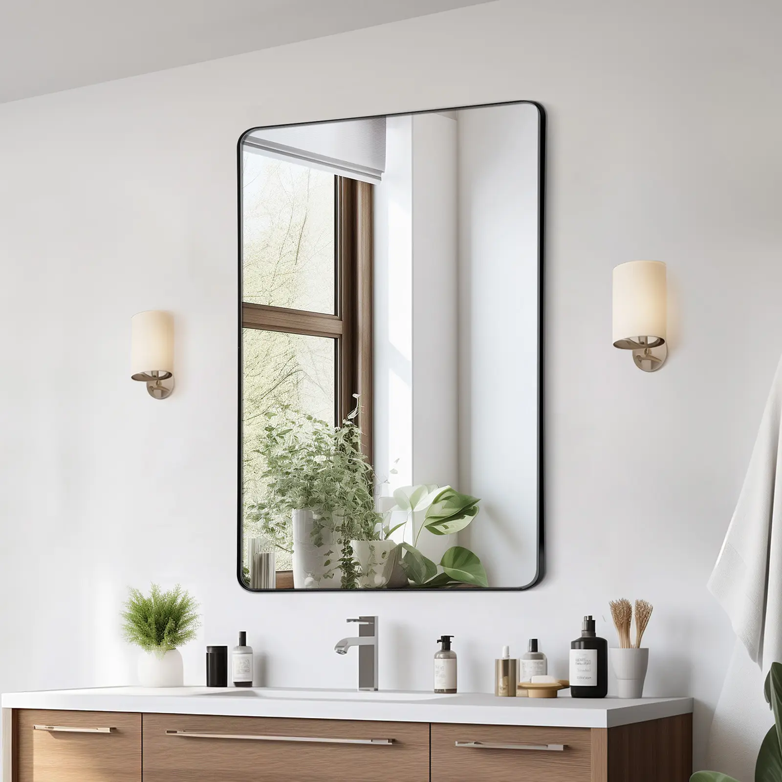 VEVOR Wall Mounted Makeup Mirror, 0.15" Thick, 30" x 40" Mirror with Aluminium Alloy Frame & Explosion-Proof Film, Scratch-Resistant Mirror with Z-Shaped Bracket, Fit for Bathroom/Bedroom/Living Room#BacktoSchool