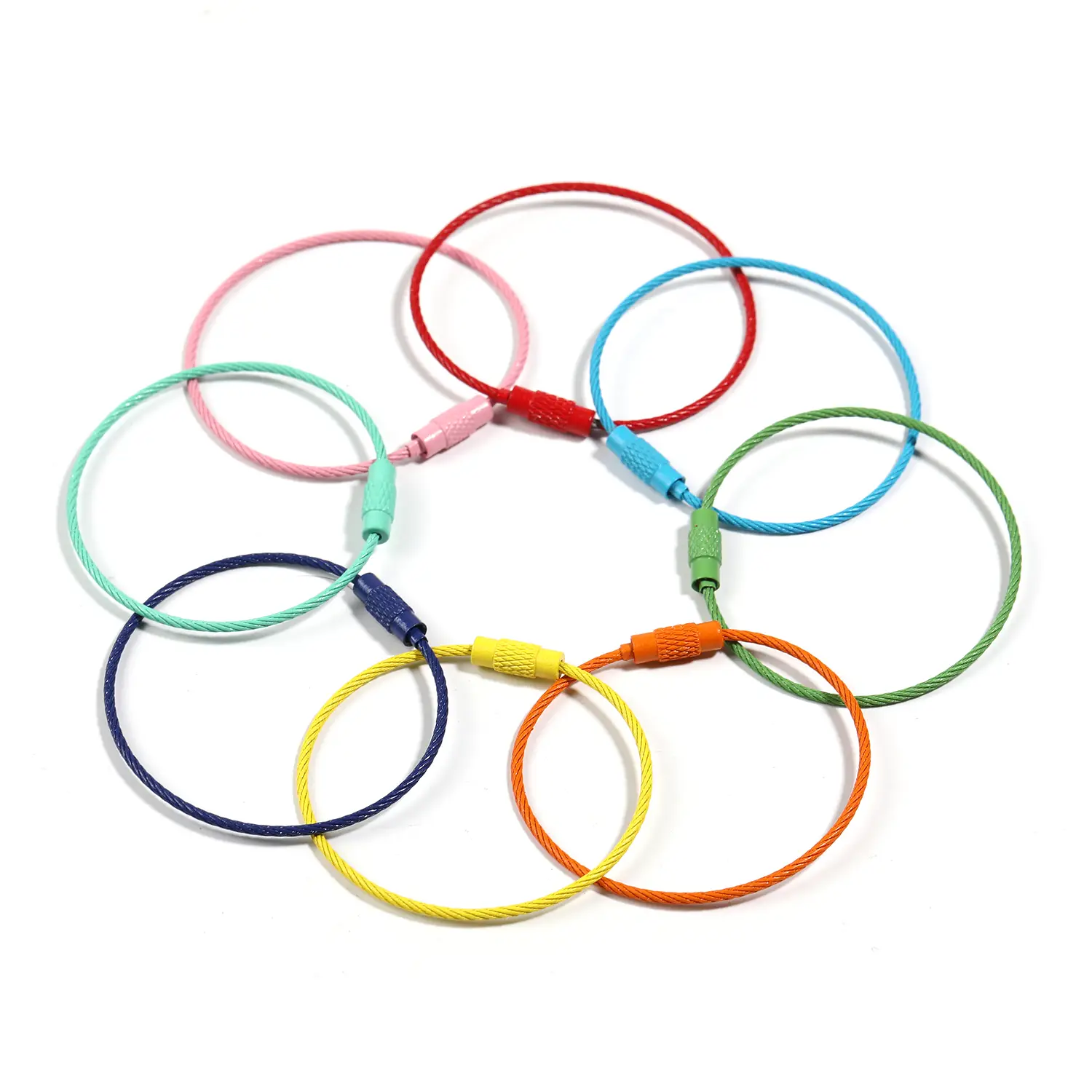 【A2】Multi Color Stainless Steel Wire Keychain Cable Key Ring Loop Assorted Colored Keychain