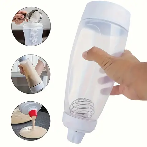 Handheld 4.5-Cup Pancake Batter Dispenser with Scale-Guided Mix, Blender Balls, Smooth Pour Spout - Kitchen Utensils Accessories, Pressure-Release Cap, Spill-Safe Design, Dishwasher Safe for Cupcakes, Muffins, Draw Shapes Home Baking Prep