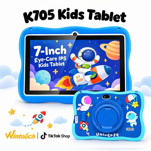 Wintouch 7in Kids Android Tablet, Compact Portable Digital Device with Remote Parental Control, Kids Mode, TikTok YouTube Social App Support, Fast Charging Functionality