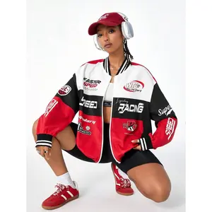 Coolane Women's Fall Streetwear Blokecore Color-Blocked Letter Pattern Print Baseball Jackets For Back To School