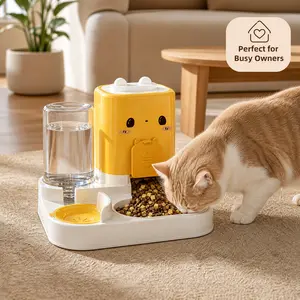 2-in-1 Automatic Pet Bowl Feeders & Water Dispenser, 2300ML Large Capacity Gravity Refill, Anti-Spill, Portable Design for Cats & Dogs (Yellow, Pink, Green), Bowl Automatic Feeders