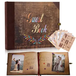 Vintage Hardcover Wedding Photo Album, DIY Insert Style Creative Sign in Book, Handmade Memory Keepsake for Romantic Moments & Group Photos, Scrapbook Page Crafts for Home Decor