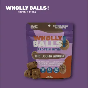 Wholly Balls! Protein Bites, "The Locha Mocha".  6 Balls.  High protein, plant based, gluten free, grain free snack.  Hazelnut, mocha, espresso bean dessert Crunchy