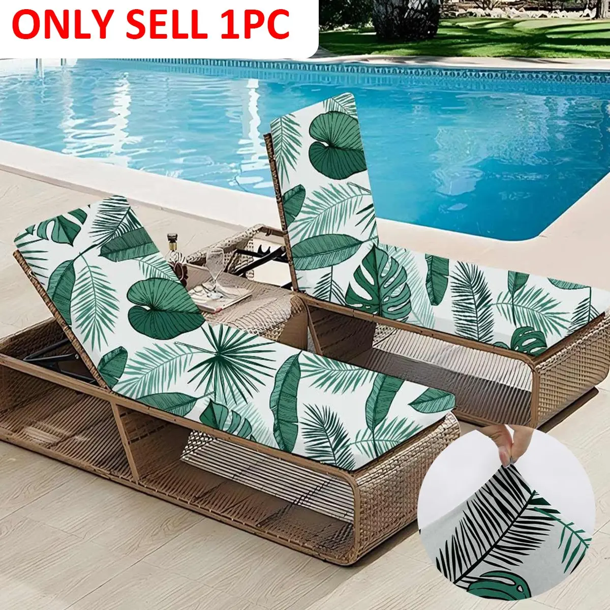 Tropical Leaf Print Beach Lounge Chair Cover, Removable & Machine Washable Chair Cover, Chair Protector for Pool, Beach, Patio, Garden & Outdoor