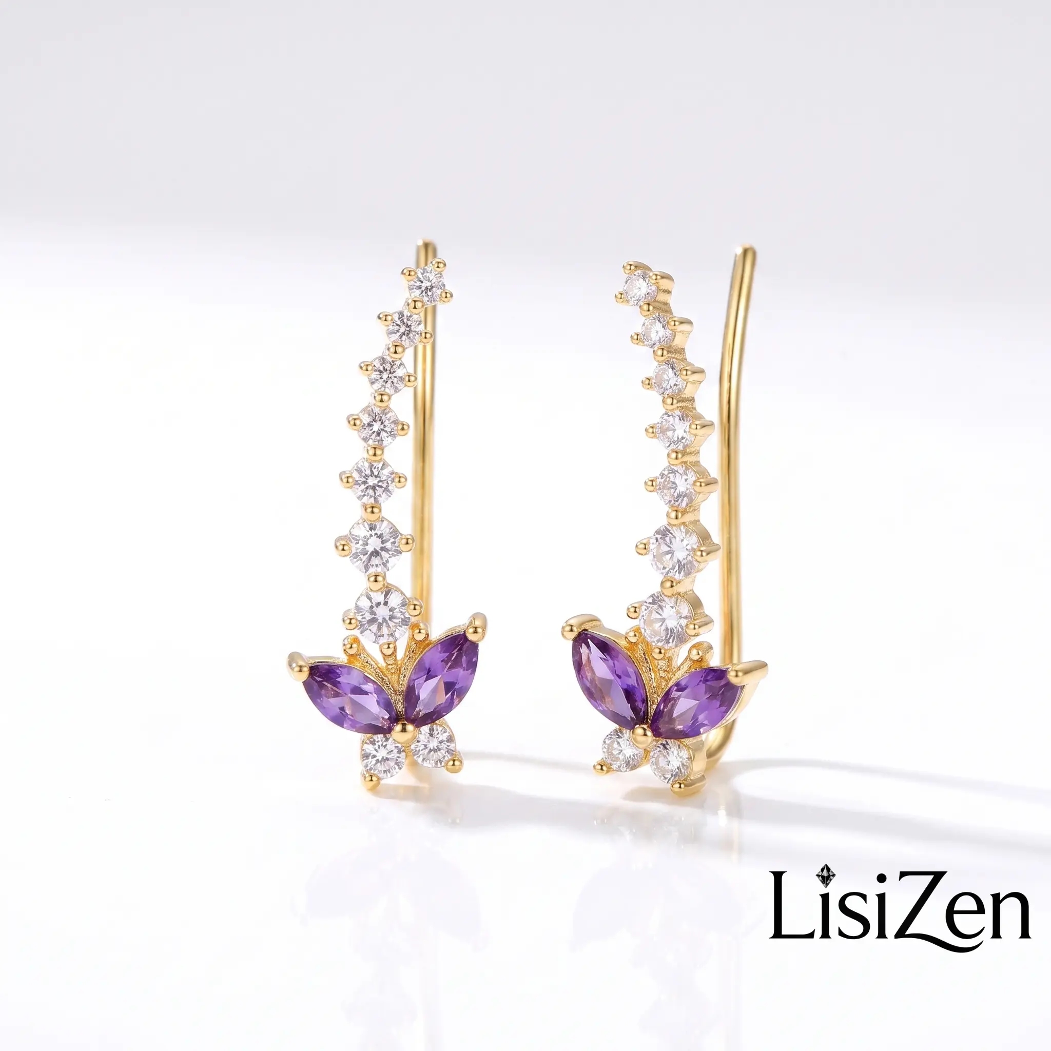 Purple Crystal Stud Earrings 14K Gold Plated Sparkling Rhinestone Design, Chic Elegant Fashion Jewelry 2025 Statement Earrings for Women DZEH2454