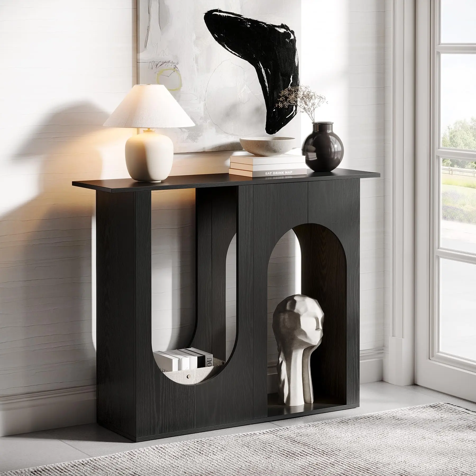 Tribesigns 39.4'' Black Console Table for Living Room, Narrow Sofa Table with Arched Design, Easy Assembly Foyer Furniture
