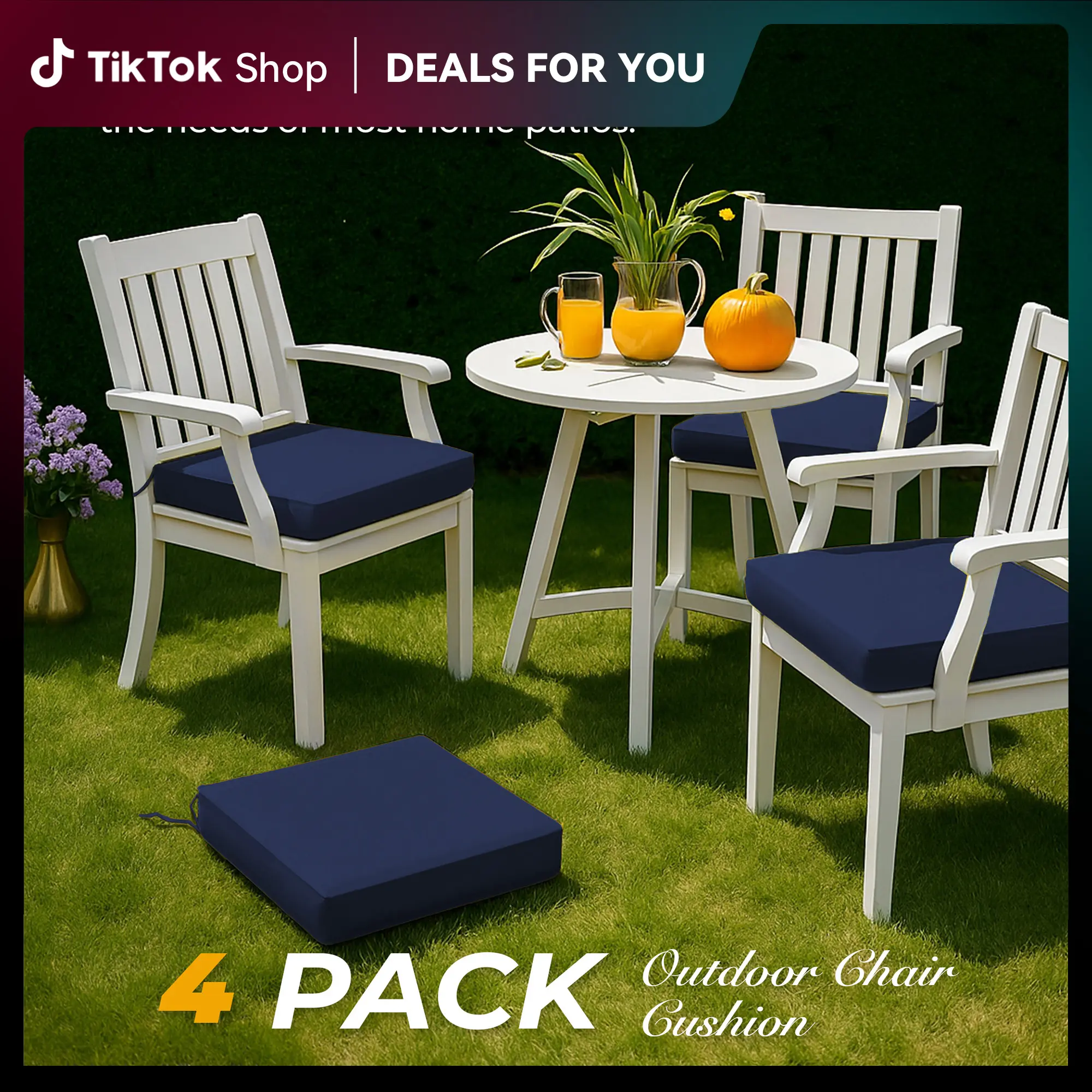 Deals For You Days | PEACE NEST 4 Pack Waterproof Outdoor Chair Cushions for Patio Furniture, 18.5x16x3 Inch Thick Seat Pads with Ties, Washable Patio Chair Pads for Garden Balcony Dining Father's Day Gift