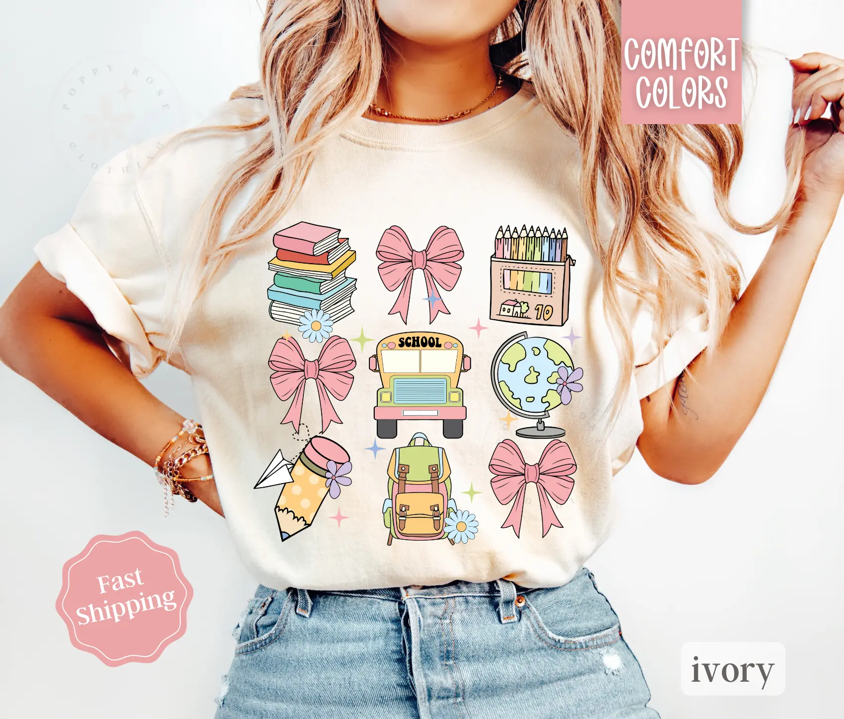 Teacher Bow Shirt Comfort Colors, Coquette Teacher Tshirt, Gift For Teacher Appreciation, Back to School Womenswear Oversized Crewneck Tee