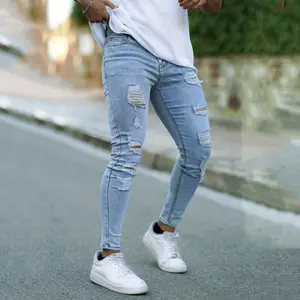 Men's Slim Fit Ripped Stretch Skinny Jeans Distressed Tapered Leg Fashion Comfort  Denim Pants