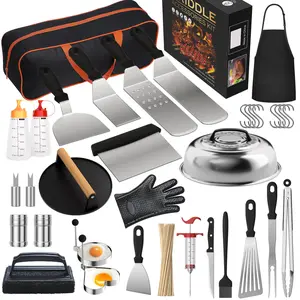 134 Pcs Blackstone Griddle Accessories Upgraded Griddle Accessories Kit - Perfect Flat Top Grill Accessories, Professional Round Melting Dome with Cast Iron Smash Burger Press for Barbecue. Stainless Bbq