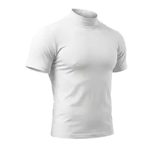 Men's Muscle Fit Mock Neck T-Shirt - Slim Fit Short Sleeve Athletic Top - Stretch Casual Premium Tee