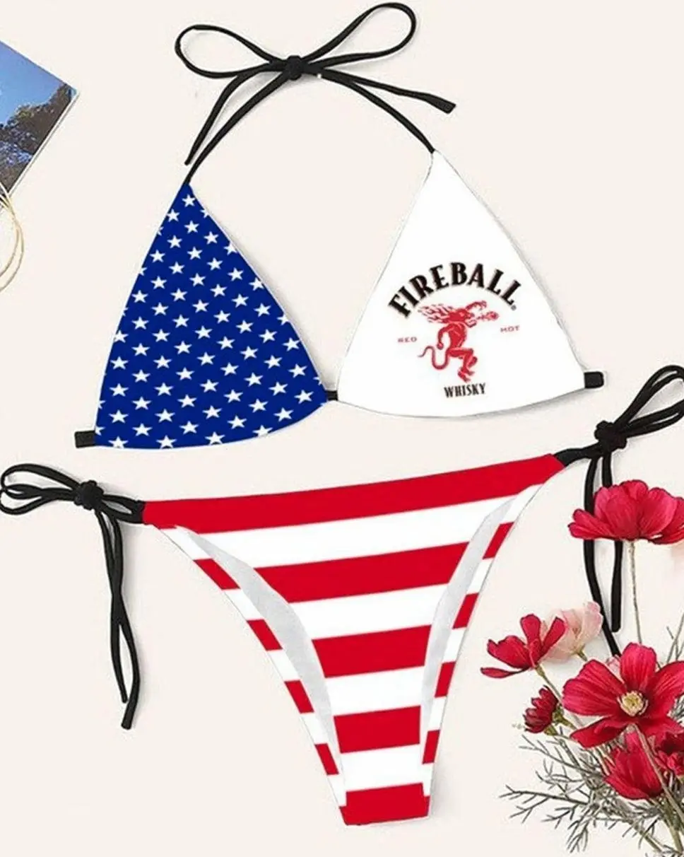 Fireball Whiskey U.S. Flag Classic Drinking Triangle Bikini Set KHN FLO