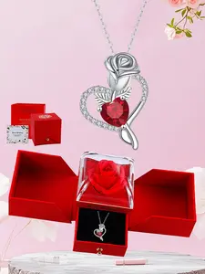 Eternal Rose Heart Necklace, Preserved Flower Gift Box, Copper Pendant, Perfect for Wife, Mom, Girlfriend, Valentine's Day, Mother's Day, Birthday