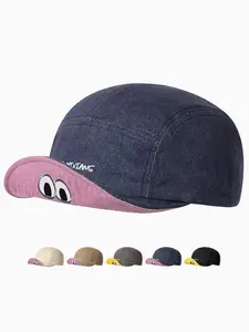 Funny Cartoon Eye Hat, Cute Short Brim Cap, Vintage Fun Color Block Visor, Soft Top Snapback, Unisex Street Style Fashion