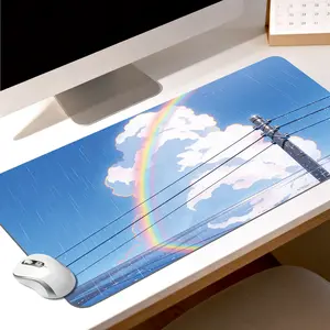 Premium Rainbow After Rain Cloud Sky Illustration High Quality Mouse Pad Modern Office Gaming Comfort Experience Non?Slip Durable For Daily Work And Play 40*80 Size.