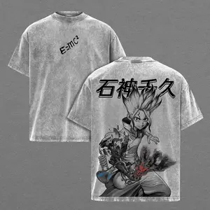 Senku Ishigami Science Power Graphic Tee, Vintage Washed Dr Stone Anime Shirt, E=mc² Genius Design with Chemistry Explosion Artwork, Heavyweight Cotton Unisex Streetwear, Gift for Dr Stone Fans and Science Anime Lovers
