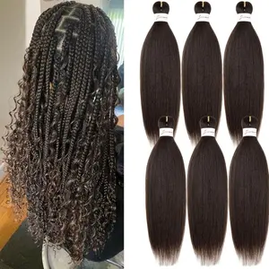 Braiding Hair, Braiding Hair Pre Stretched Menethe Hair 24 Inch Dark Brown 6 Packs Professional Pre Stretched Braiding Hair Extensions Soft Yaki Synthetic Crochet Braids(24Inch,4#).