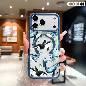 MagSafe Magnetic Watercolor Whale-Orca-Narwhal Pattern Phone Case for iPhone 17 Air/16 Pro Max/15 Pro/14/13/12/11 Plus - Shockproof Slim Protective Cover for Smartphone, Cellphone, Handheld Devices, Mobile Accessories