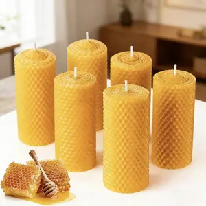 6/12-pack 100% pure beeswax pillar candles, 10x3.5cm, honeycomb texture, natural bee fragrance, no additives, suitable for home decoration and holiday celebrations, mood lighting, gift giving