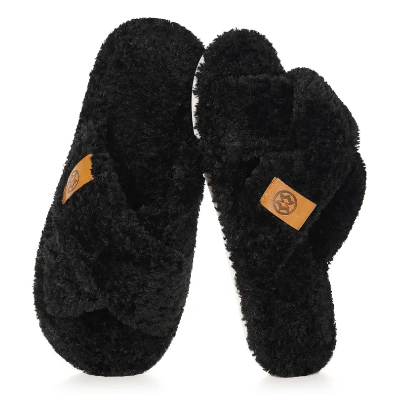 Intini Women's Memory Foam Fuzzy House Slippers - Slippers for Women, Cozy Cross Band Slip-On, Lightweight Anti-Skid, Easy to Clean, All Seasons, Cozy Feet, Ideal for Bedroom, Bridesmaid Gifts