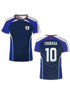ANIME CAPTAIN TSUBASA JAPANESE FLAG JERSEY BREATHABLE QUICK-DRYING SPORTS T-SHIRT FOR MEN AND WOMEN CAN