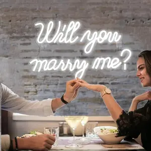 Neon Will You Marry Me Sign for Valentine Proposal Party Wedding Wall Decor,LED Dimmable Large Neon Night Light USB Powered for Girlfriend fiancée,16.5x10in(Cool White)