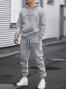 Men's Hooded Sweatshirt Set 2 Piece, Sweatsuit Matching Set, Tracksuit, Letter Print Pullover + Drawstring Casual Sport Pants, Fall & Winter Fitted Style