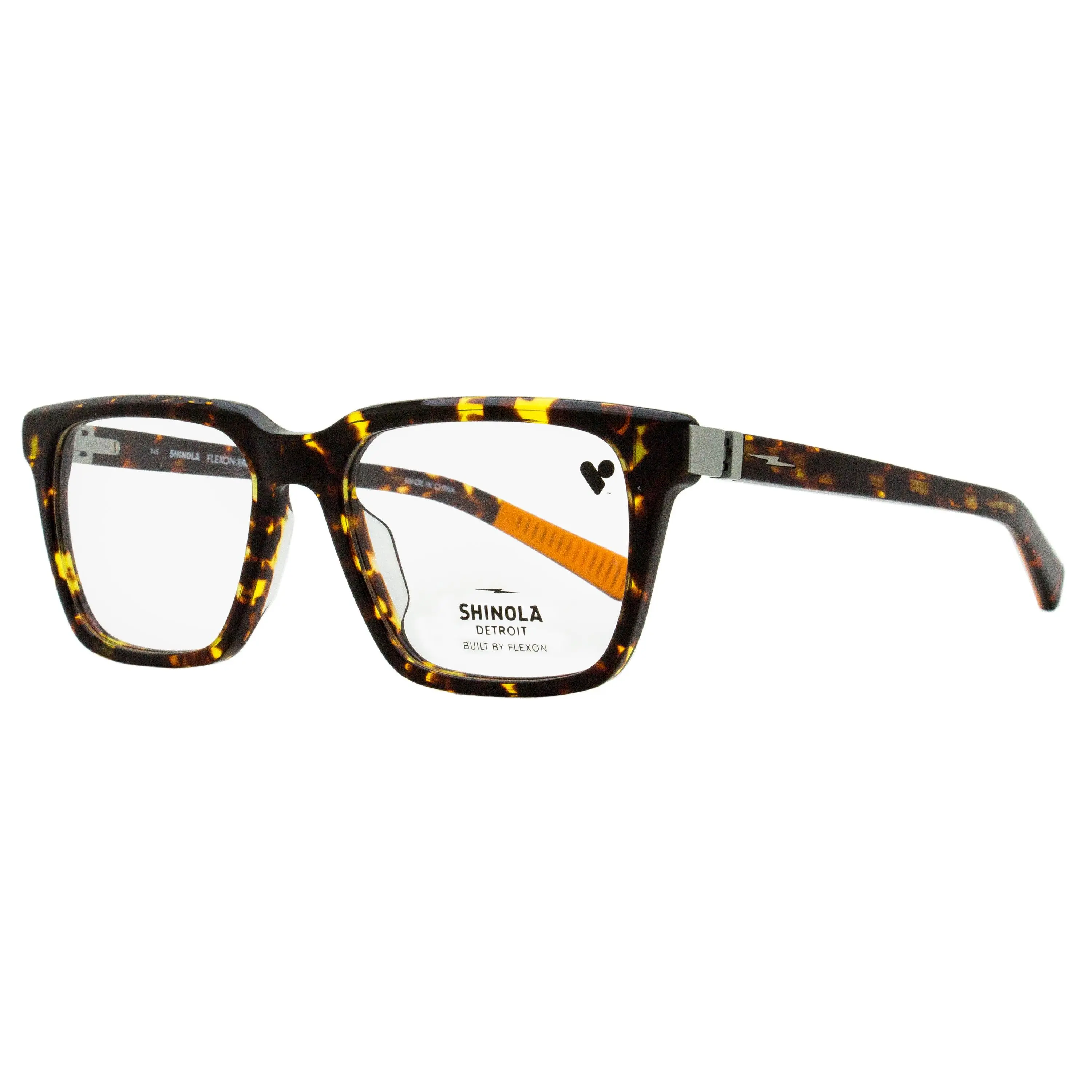 Shinola Rectangular Lens Eyeglasses - SH15000 242, Flexon Hinges, Durable High-Quality Laser Cut Grooves Acetate Frames, 54mm, Male Adult Classic American Amber Tortoiseshell Daily Wear Eyewear, Durability