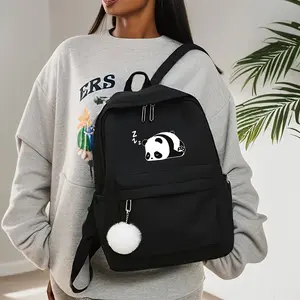 Large Capacity Panda Print Backpack, Adjustable Shoulder Straps, Nylon and Polyester, Perfect for Kids, Friends, Travel