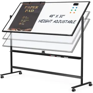 Dry Erase Whiteboard Easel  Wheels -  48" x 32" Large Double Sided Mobile Whiteboard, Reversible  Rolling White Board for  Office Classroom, Flip Chart Holders and Paper Pad