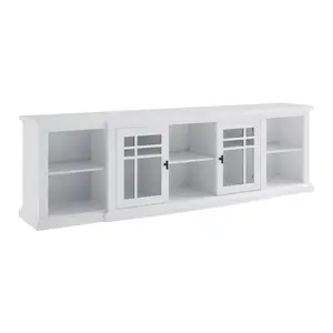 Walker Edison 2-Door Transitional Breakfront Console - 24x16x80 in, White, Tempered Glass, Glass Door Cabinets, MDF Wood, Soft-Closing, Warp-Resistant, Cord Holes, Modern Home Furniture, Indoor TV Stand/Bedside Table