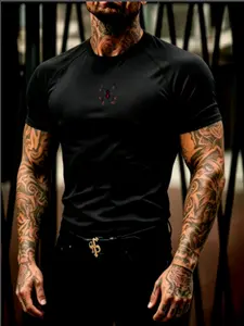 Comfortable Round Neck T-Shirt, Breathable Fabric, Ideal for Gym, Weightlifting, Outdoor Cycling, Running, Fashion Casual Men's Top