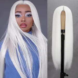 Xinran Long white straight Wig for Women white Middle Part Synthetic Hair Wig Natural Hairline Replacement Daily Use Cosplay