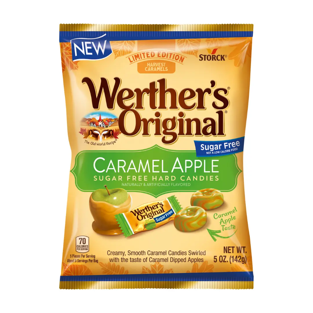 Pack of 1-4 Options | Werther's Original Sugar Free Caramel Apple Hard Candy Snack, 5 oz Bags