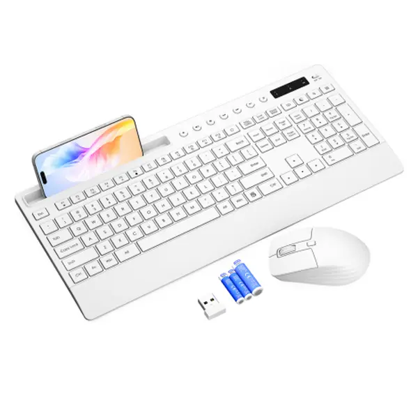 SABLUTE KC782 Wireless Keyboard and Mouse Combo Full-Size Quiet Keyboard with Palm Rest Phone Holder Multimedia Keys Numeric Keypad Batteries Included(non-bluetooth)