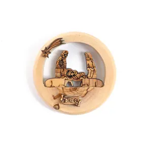 Olive Wood Ornament_ Nativity Scene in Thick Circle