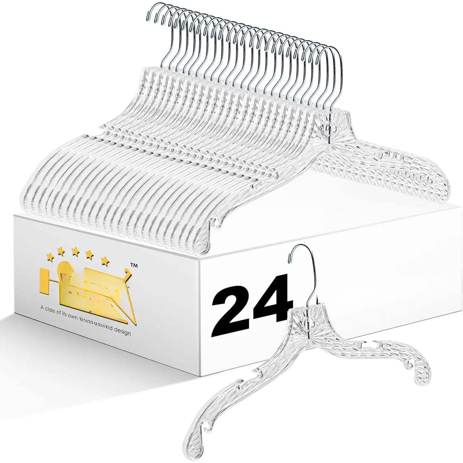 24 Pack Clear Plastic  with Super Easy 360  Swivel Hook - Shirt  with Precision Notches for Secure Hanging - Slim  Coat  - 17 Inches (24, 17")