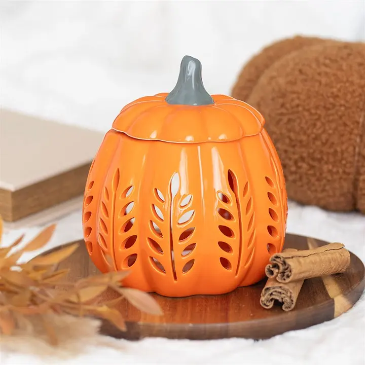 Orange Leaf Cut Out Pumpkin Tealight Wax Warmer - High Quality Wax Warmers for Wax Melts, Compatible with illuminatedbymia Gel Wax Melts, Decorative Wax Warmers for Wax Melts