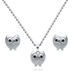 BERRICLE Sterling Silver Owl Necklace and Earrings Set for Women, Cubic Zirconia CZ